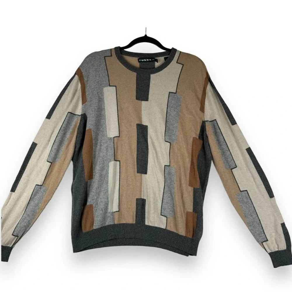 Vintage Tundra Grandpa Sweater Mens Size Large Silk Tencil Cashmere Geometric